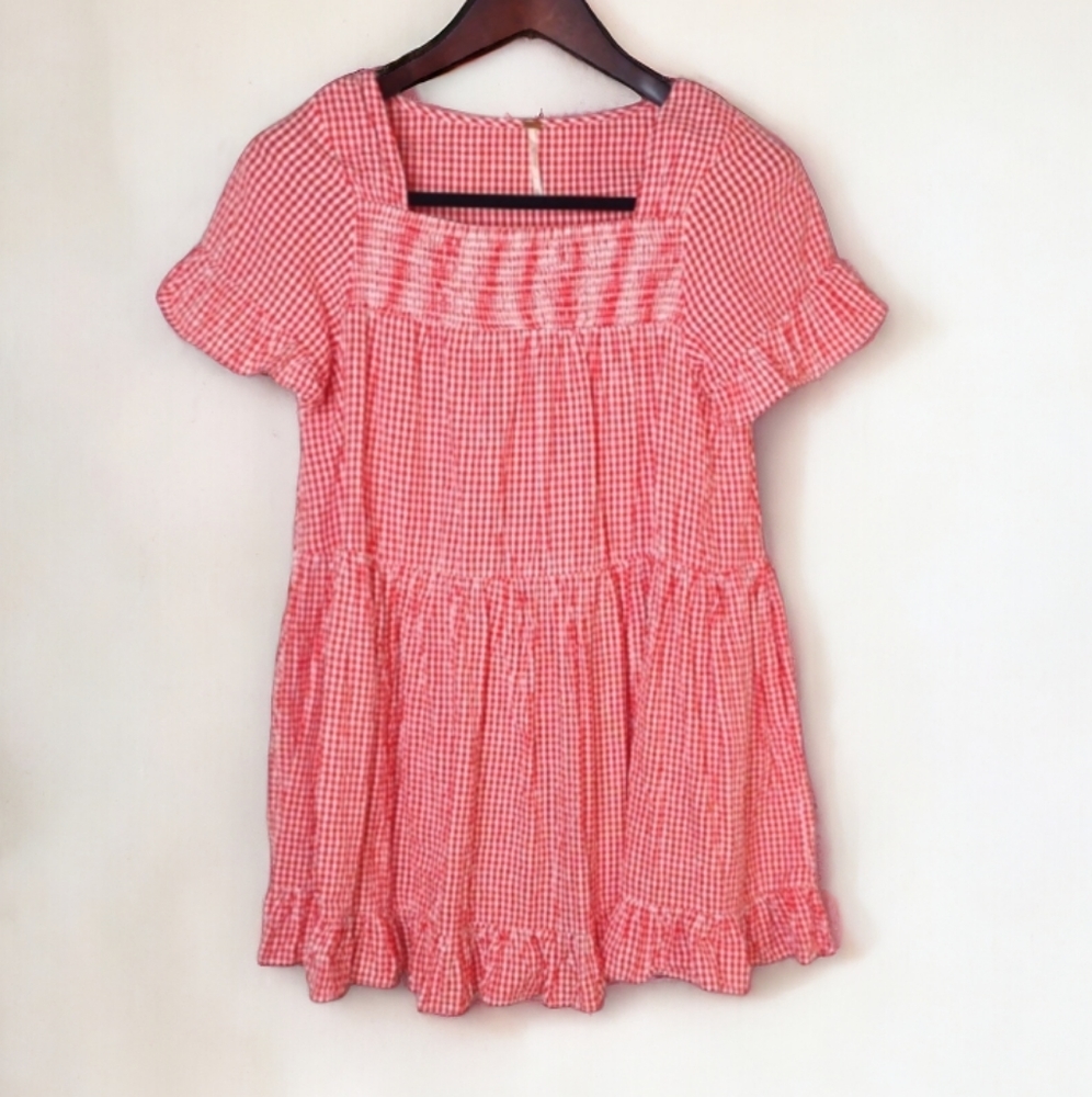 Free People Red Gingham Tunic Top